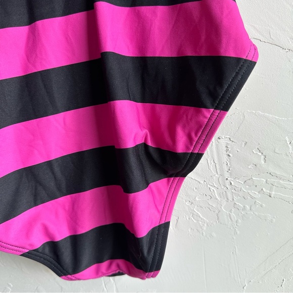 Michael Kors Zip Front One-Piece with Logo Zipper Pink and Black Stripes Size 6 - Picture 12 of 14